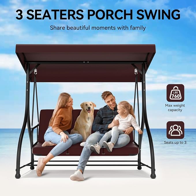 3-Seat Outdoor Patio Swing Glider - Image 2