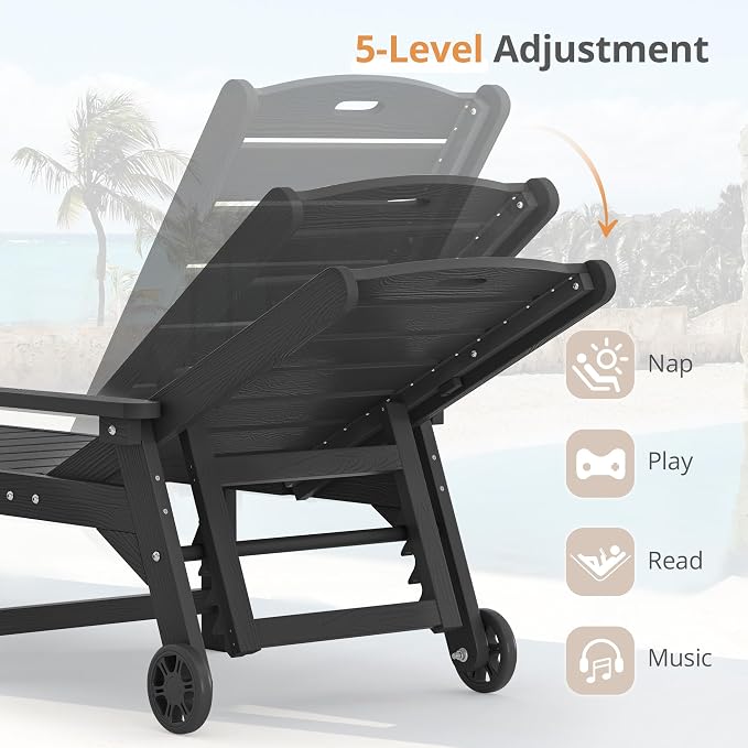 LUE BONA Outdoor Chaise Lounge, HDPS Chaise Lounger, 5 Positions Adjustable - Image 7