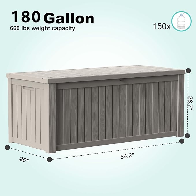 EasyUp 180 Gallon Outdoor Storage Box, Resin Waterproof UV-Resistant Deck Box - Image 2