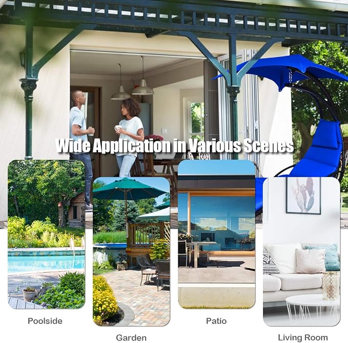 Giantex Hanging Chaise Lounger Chair, Arc Stand Porch Swing Chair w/Canopy - Image 9