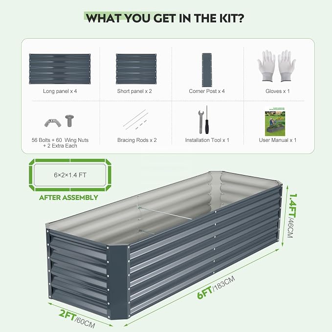 ZORMY 6×2×1.4ft Galvanized Raised Garden Bed Kit, Metal Planter Boxes Outdoor - Image 5