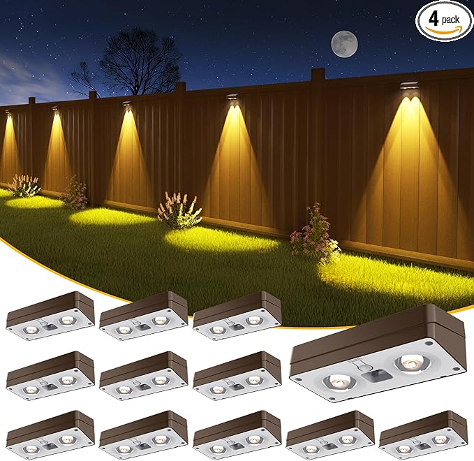 Solar Fence Lights 12 Pack Brown, 50 Lumens Outdoor Fence Lights Solar Powered by JOFIOS