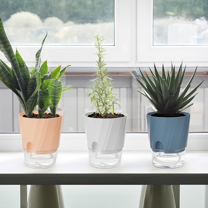 KIMCHOMERSE Self Watering Plant Pots, 4.7 Inch Plant Pots 6-Pack Indoor Planter - Image 8