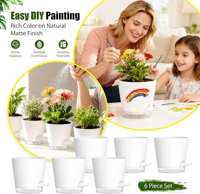 Plant Pots 4 Inch Self Watering Pots, 6 Pack Plastic Planters - Image 6