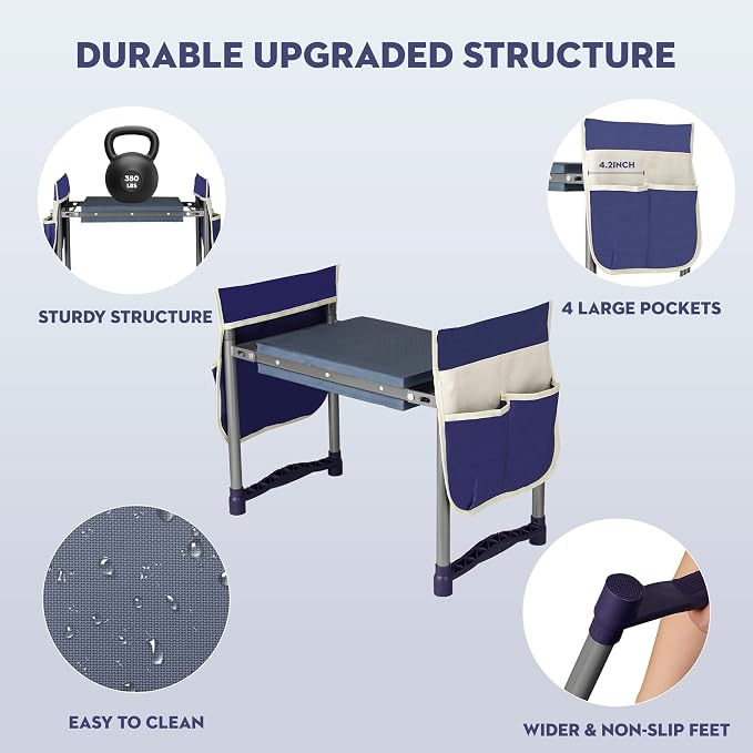 Luvenia Garden Kneeler and Seat, Foldable Garden Stool 10.8" Wider Heavy Duty - Image 5