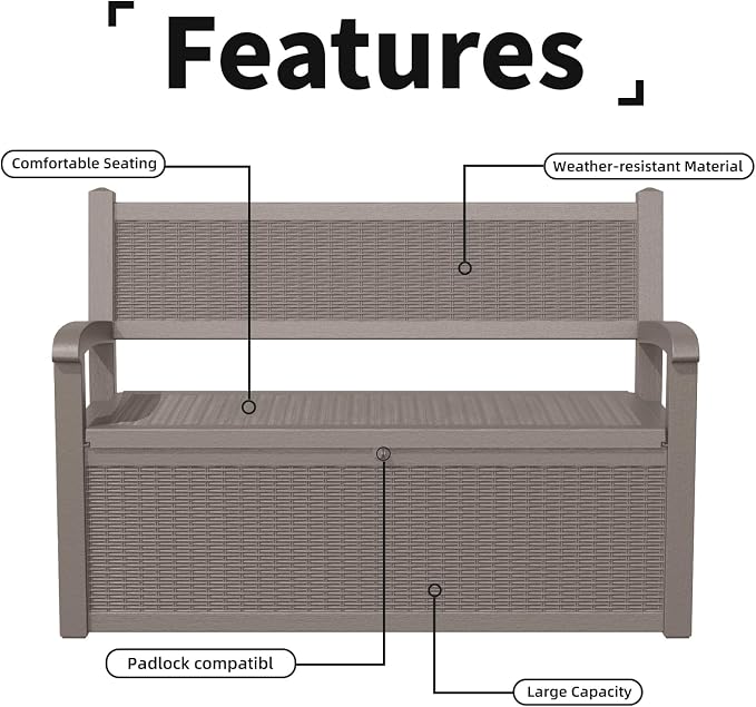 DRATO 75 Gallon Storage Bench Deck Box Outdoor Indoor, Lockable Durable - Image 7