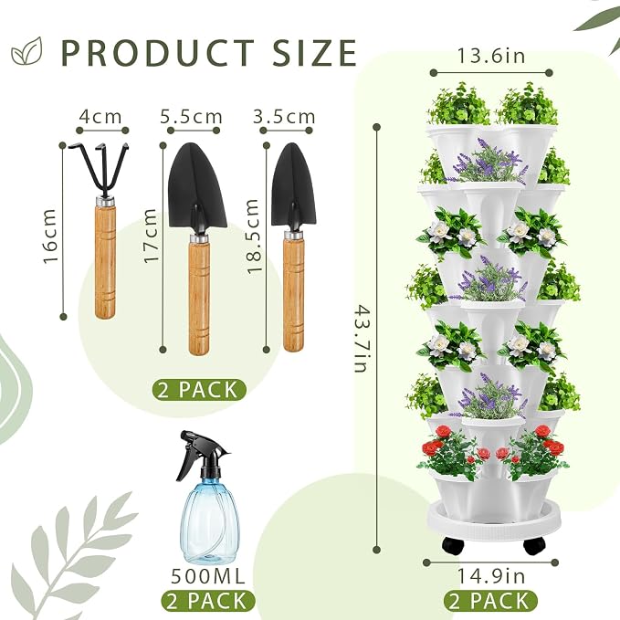 Umigy 2 Set of 7 Tier Vertical Planter Stackable Tower Planters Strawberry Herb - Image 2