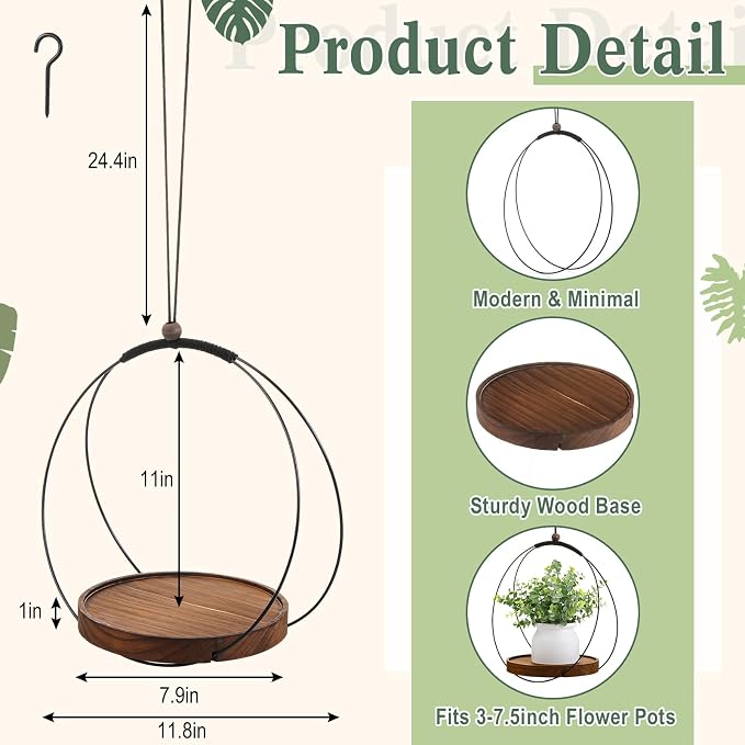 1 Pack Hanging Planters for Indoor Black Plant Hanger - Image 2