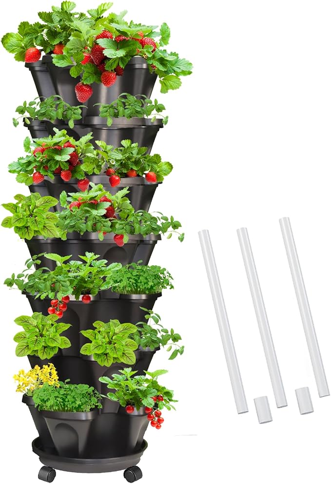Strawberry Vertical Planters, 7 Tiered Stacking Tower Garden by Tectsia