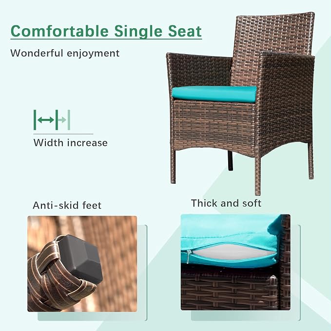 Greesum Patio Furniture 4 Pieces Conversation Sets Outdoor Wicker Rattan Chairs - Image 5