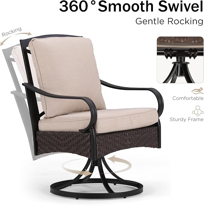 PHI VILLA Outdoor Dining Set for 6, All-Weather Patio Table and Chairs Set - Image 7