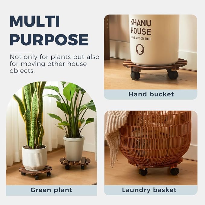 Bamworld Plant Stand with Wheels Plant Caddy Outdoor 4 Pack 12in Rolling - Image 7