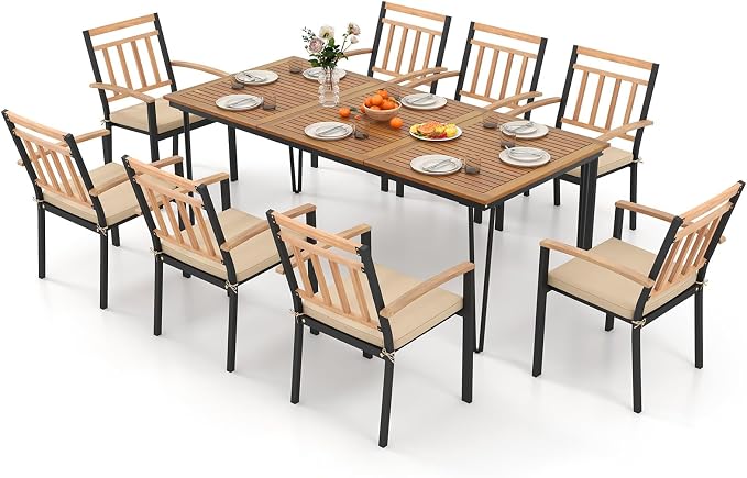 Tangkula 9 Piece Patio Dining Set, Outdoor Dining Furniture Set w/Rectangular by TANGKULA