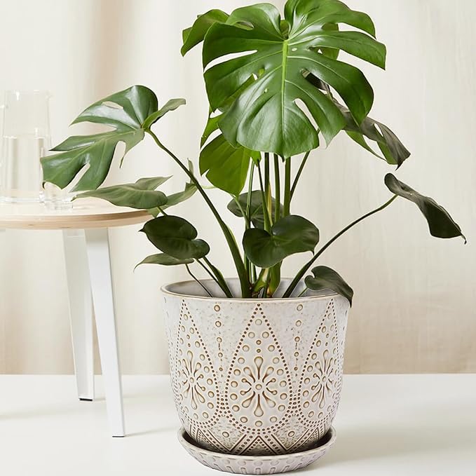 Gepege 10 Inch Plant Pot, Creamy White Ceramic Planter - Image 6