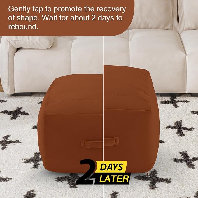 MeMoreCool Square Stuffed Pouf Ottoman Foot Rest, Floor Pouf Foot Stool - Image 5