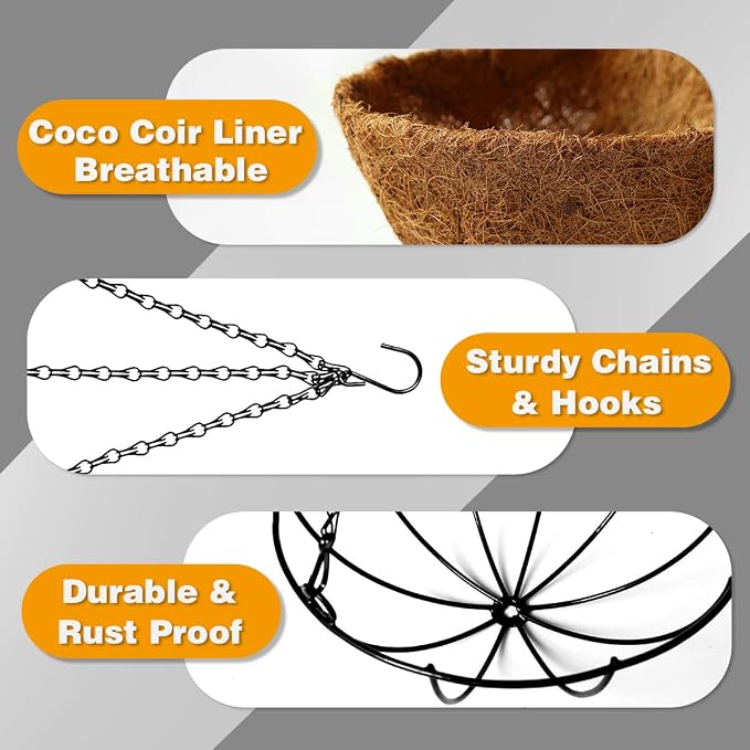 Hanging Plant Basket Flower Holder-Metal Wire Round Hanging Basket Planter - Image 5