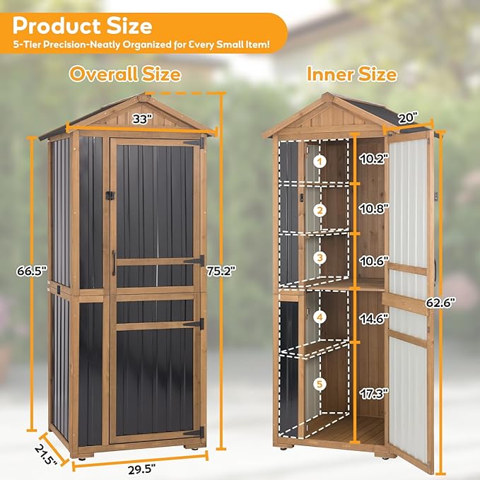 Outdoor Storage Cabinet, Wood & Metal Garden Shed - Image 2