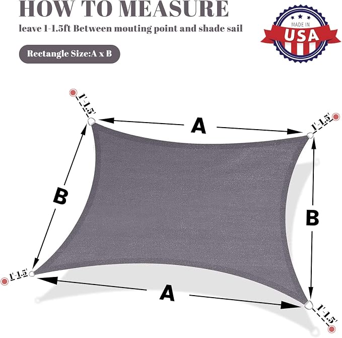 SUNLAX Custom Size 8' x 19' Dark GreySun Shade Sail Canopy Commercial Rectangle - Image 2