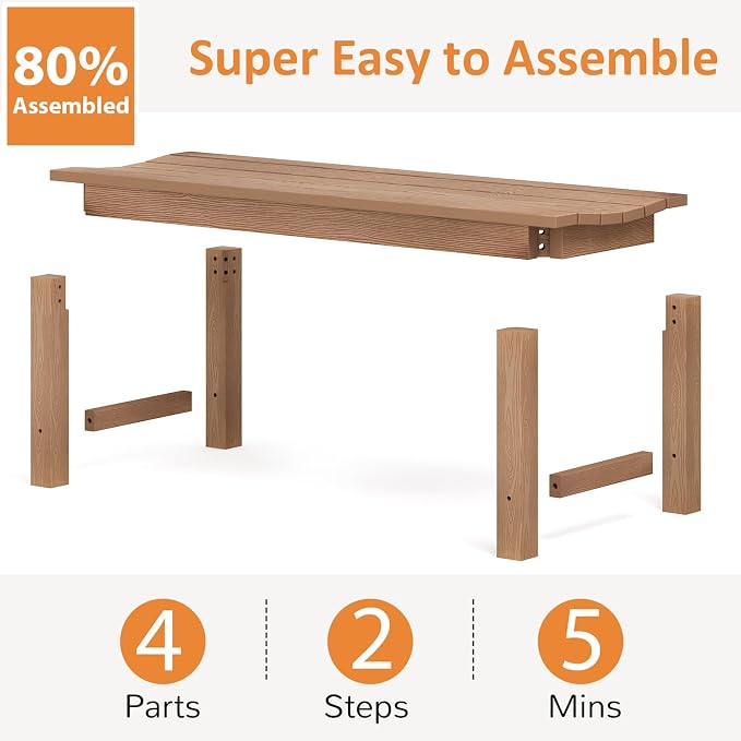 Outdoor Bench Set of 2, 2-Person Patio Backless Benches, HIPS Weatherproof - Image 7