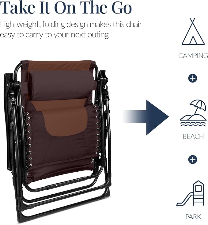 Best Choice Products Oversized Padded Zero Gravity Chair, Folding Outdoor Patio - Image 5