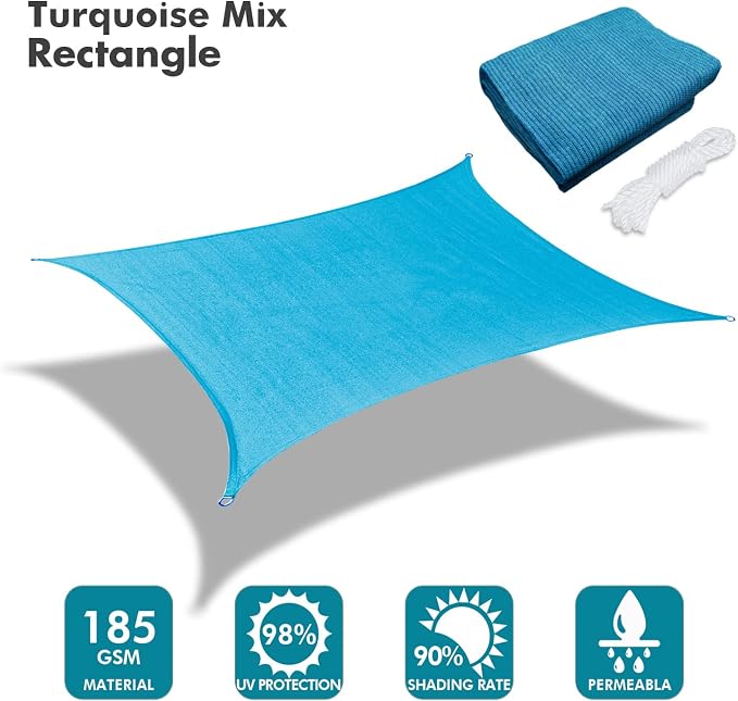 KANAGAWA 9'X12' Turquoise Mix Custom Size Sun Shade Sail Rectangle UV Block - Image 2