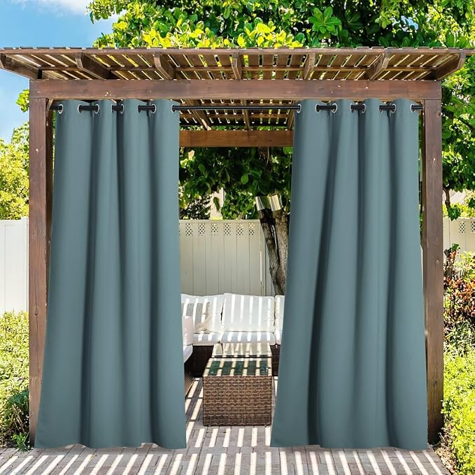 NICETOWN 2 Panels Greyish Blue Outdoor Curtains - Image 2