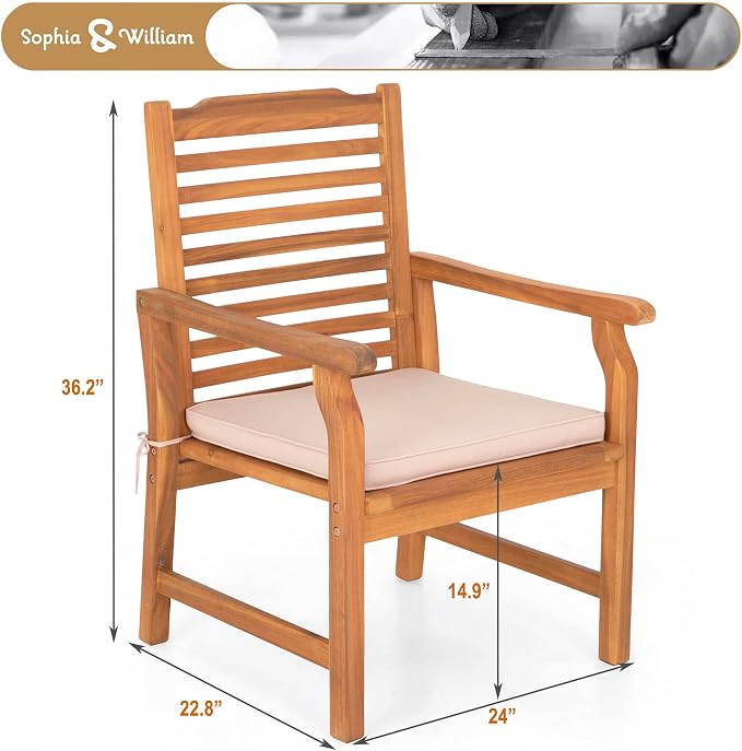 Sophia & William 2 Pieces Acacia Wood Patio Dining Chairs - Image 7
