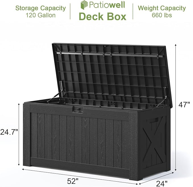 Patiowell 120 Gallon Large Deck Box, Outdoor Lockable Storage Box - Image 6