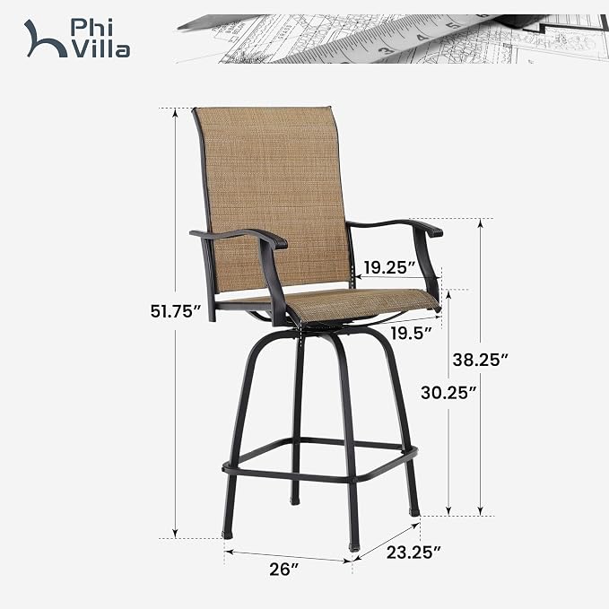 PHI VILLA Outdoor Swivel Bar Stools Set of 2, Bar Height Patio Chairs 30" Seat - Image 3
