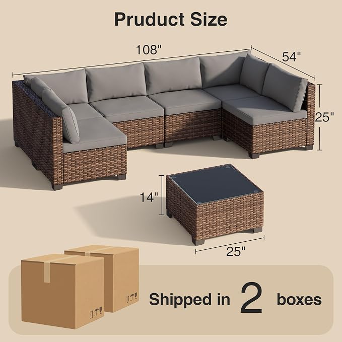 7 Pieces Patio Furniture Set, Outdoor Sectional Rattan Sofa Set, Wicker Patio - Image 2