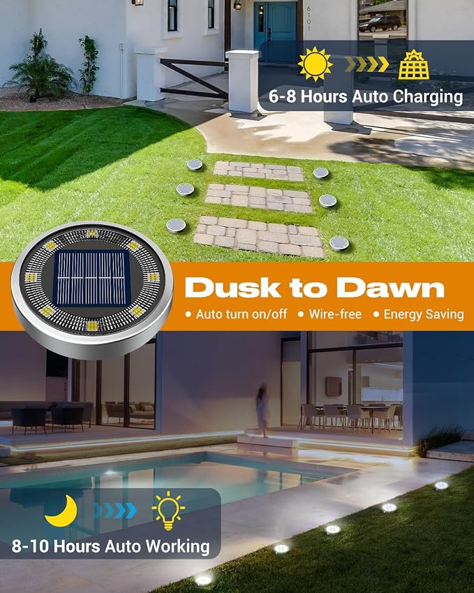 btfarm 10 Pack Solar Lights Outdoor, 8 LED Solar Ground Lights IP65 Waterproof - Image 2