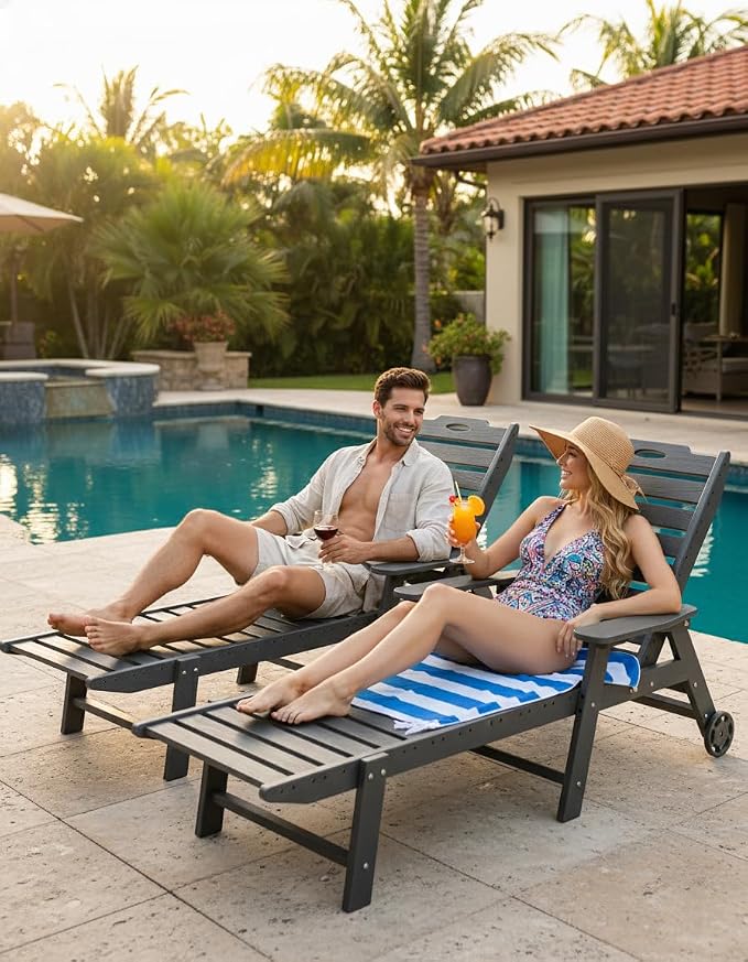 Carauci Lounge Chair Outdoor Set of 2, HDPE Chaise Lounge - Image 8