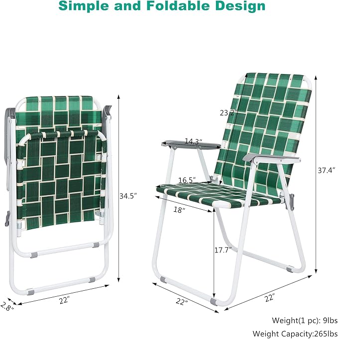 VINGLI Patio Lawn Webbed Folding Chairs Set of 2, Outdoor Beach Chair Portable - Image 4