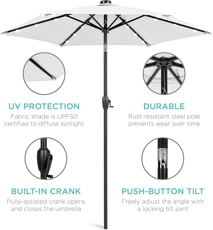 Best Choice Products 7.5ft Outdoor Solar Market Table Patio Umbrella - Image 5