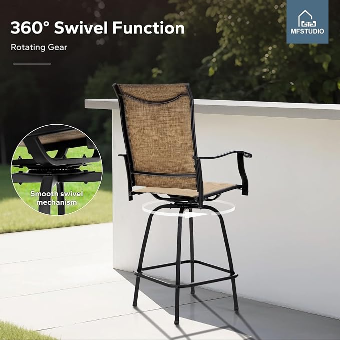 MFSTUDIO 5 Piece Outdoor Swivel Bar Set, Outdoor Bar Table and Chairs Set - Image 3