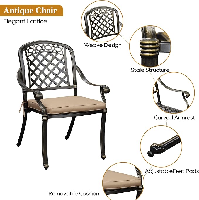 5-Piece Cast Aluminum Outdoor Patio Dining Set, All Weather Cast Aluminum - Image 4