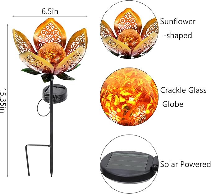 2Pack Solar Lights Outdoor Garden Decor, LED Lotus Flower Lamp, Metal Tulip - Image 2