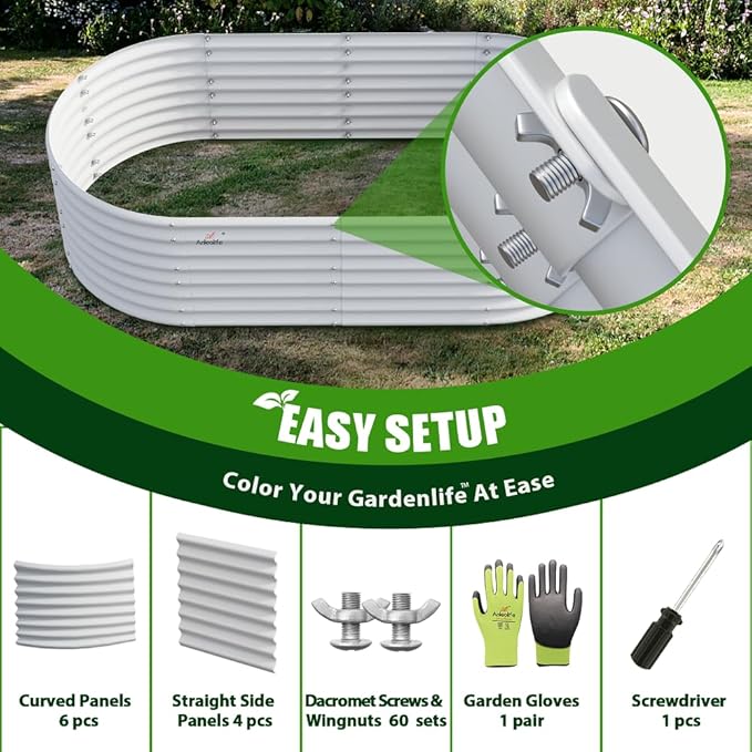 A ANLEOLIFE 6-Set 8X4X2 ft Galvanized Raised Garden Bed Kit, Oval Metal Deep - Image 8