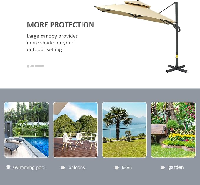 Outsunny 10ft Offset Patio Umbrella, Hanging Cantilever Umbrella, Square Shape - Image 6