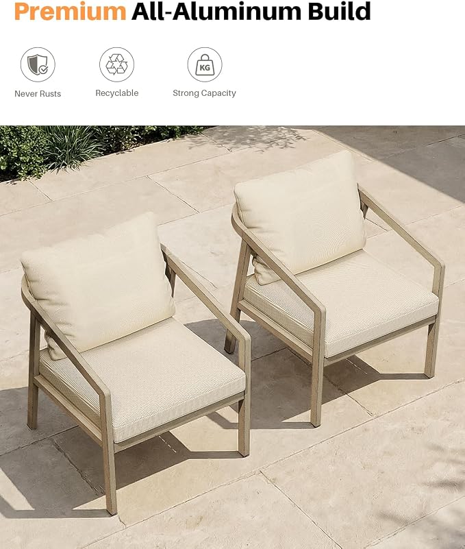 Patio Sofa Chairs Set of 2, Never-Rust Aluminum Outdoor Armchair - Image 5
