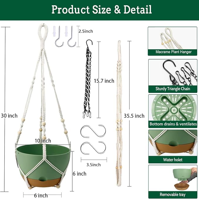 Hanging Planter Self Watering 10 Inch, 2 Pack Indoor Outdoor Hanging Baskets - Image 3