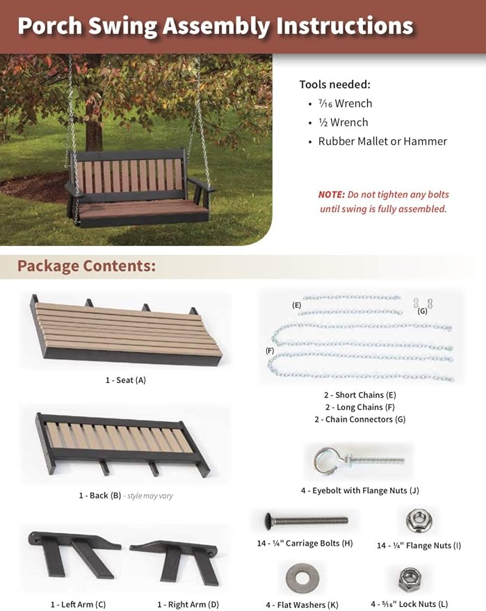 Poly Lumber Wood 5FT Mission Porch Swing Amish Craftsmandship Made in USA HDPE - Image 6
