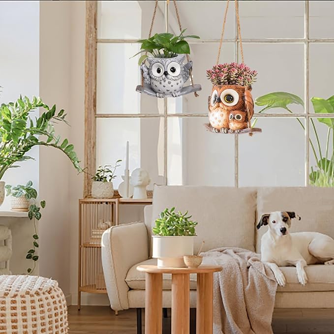 Swing Owl Hanging Planters for Indoor Plants, Cute Small Succulent Pots - Image 6