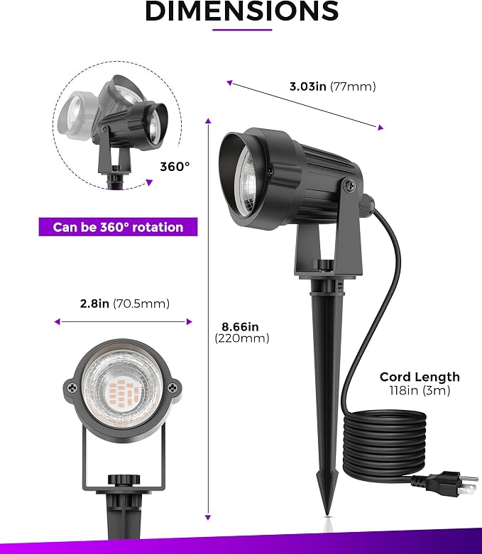L LOHAS LED Halloween Orange and Purple Spotlights Outdoor, Auto On/Off 5W 120V - Image 8