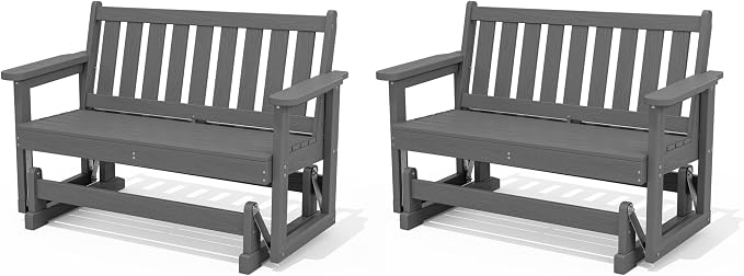 SERWALL Outdoor Glider Bench Set of 2, HDPE Weather-Resistant Swinging Bench by SERWALL