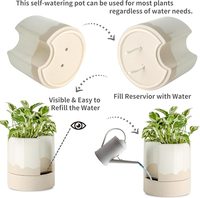 Nihow Self Watering Plant Pot: 8 Inch Ceramic Planter - Image 3