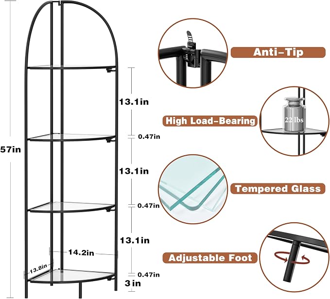 Crofy Foldable 4 Tier Corner Shelf, Metal Corner Plant Stand - Image 3
