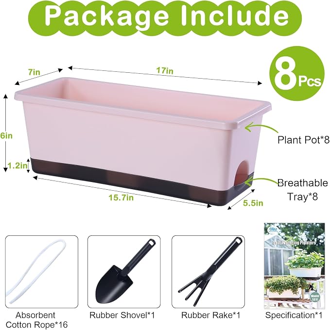 Window Box Planter 8 Pcs, 17 Inches Rectangle Flower Pots - Image 7