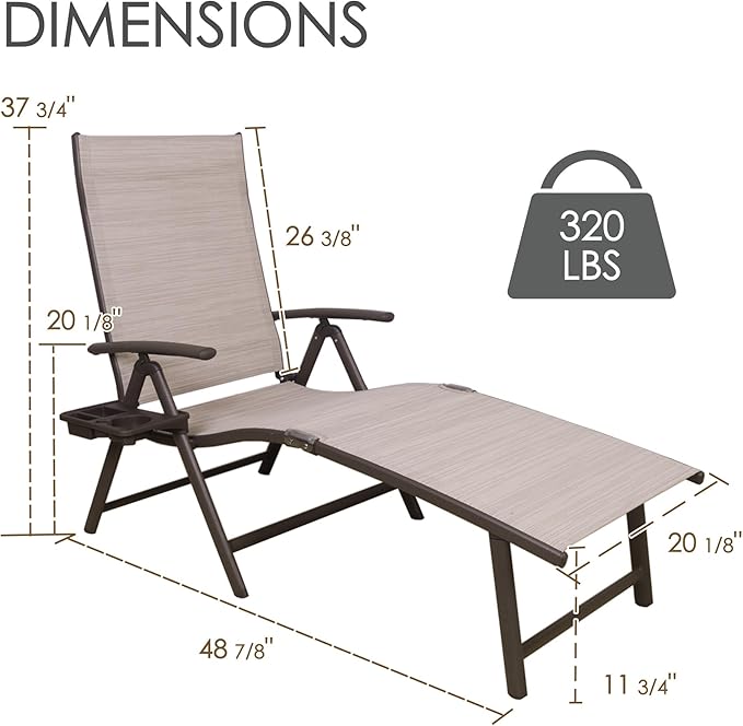Kozyard Aluminum Outdoor Chaise Lounge Chair, Adjustable Reclining Patio Lounge - Image 2