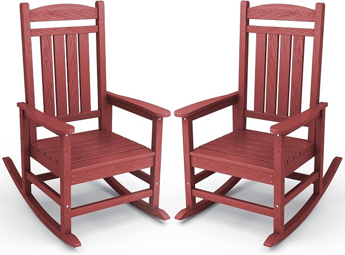 KINGYES Outdoor Rocking Chair Set of 2, High Density Polyethylene Patio Rocking by KINGYES